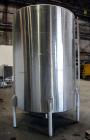 Used Tank, 2225 Gallon, 304 Stainless Steel, Vertical. Approximate 79” diameter x 105” straight side, flat welded top, sloped bottom. Side bottom entering agitator, 3 blade prop driven by a 5hp, 3/60...