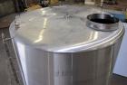 Used Tank, 2225 Gallon, 304 Stainless Steel, Vertical. Approximate 79” diameter x 105” straight side, flat welded top, sloped bottom. Side bottom entering agitator, 3 blade prop driven by a 5hp, 3/60...