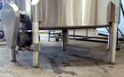 Used Tank, 2225 Gallon, 304 Stainless Steel, Vertical. Approximate 79” diameter x 105” straight side, flat welded top, sloped bottom. Side bottom entering agitator, 3 blade prop driven by a 5hp, 3/60...