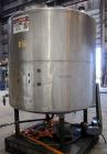 Used Tank, 1100 Gallon, 304 Stainless Steel, Vertical. Approximately 72” diameter x 60” straight side, dished top and bottom. Side bottom entering agitator with a 3 blade prop, driven by a 3/4 hp, 3/...