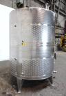 Used Vinquip Jacketed Beverage Tank,  2284 Gallon, 304 Stainless Steel, Vertical. Approximately 83” diameter x 97-1/2” straight side, off center coned top, sloped bottom.  (1) 24” Wide bottom sidewal...