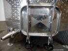 Used Vinquip Jacketed Beverage Tank,  2284 Gallon, 304 Stainless Steel, Vertical. Approximately 83” diameter x 97-1/2” straight side, off center coned top, sloped bottom. (1) 24” Wide bottom sidewall...