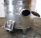 Used Vinquip Jacketed Beverage Tank,  2284 Gallon, 304 Stainless Steel, Vertical. Approximately 83” diameter x 97-1/2” straight side, off center coned top, sloped bottom. (1) 24” Wide bottom sidewall...