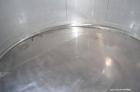 Used Vinquip Jacketed Beverage Tank,  2284 Gallon, 304 Stainless Steel, Vertical. Approximately 83” diameter x 97-1/2” straight side, off center coned top, sloped bottom. (1) 24” Wide bottom sidewall...