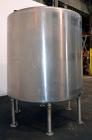 Used Perma-San Tank, 2000 Gallon, Model CVC, 316 Stainless Steel Vertical. 84” Diameter x 80” straight side. Dished top, coned bottom. Off center top entering Lightnin air operated agitator, model XJ...