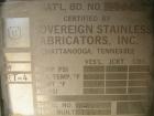 USED: Sovereign Stainless Fab Inc approximately 3750 gallon, 316 stainless steel, pressure tank. Vertical, dished heads, approximate 7' diameter x 12' straight side. Internal rated 75 psi @ 350 deg F...