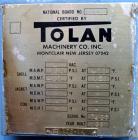 Used Tolan Machinery Pressure Tank, 1500 Gallon, 316 Stainless Steel, Vertical. 78’’ Diameter x 72’’ straight side, dished top and bottom.Internal rated 150 psi at -20 to 400 degrees F.Openings:top 2...