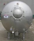 Used Walker Stainless Pressurized Sterilizer Tank, 1000 Gallon, 304 Stainless Steel, Horizontal. Jacketed and insulated. 66