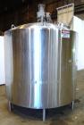 Used Walker Stainless Mix Tank, 1500 Gallon, 304 Stainless Steel, Vertical. Approximate 84” diameter x 64” straight side. Dished top, coned bottom. Internal rated atmospheric at 250 degrees F. Top mo...