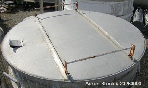 Used:Central Fabricators stainless steel mixing can , 60" diameter x  50" deep, sloped bottom, 2" side bottom outlet. Mounted on casters.  

