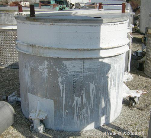 Used: Central Fabricators stainless steel mixing can , 60" diameter x  50" deep, sloped bottom, 2" side bottom outlet. Mounted on casters.  


