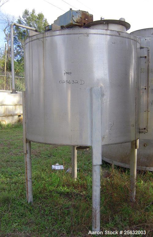 Used-Tank, Approximately 500 Gallons, Stainless Steel, Vertical. 60" diameter x 48" straight side. Flat top, dish bottom. 2"...