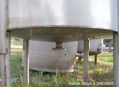 Used Tank, Approximately 500 Gallons, Stainless Steel, Vertical. 60" diameter x 48" straight side. Flat top, dish bottom. 2" diameter shaft with a 4 blade turbine, driven by an approximate 3 hp motor...