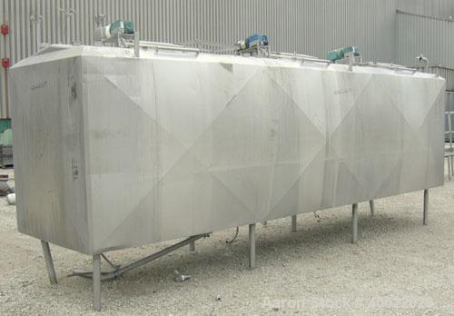 Used Flavor tank, (3) compartment, approximate 600 gallon each, 304 stainless steel.  Each compartment measures 43" x 64" x approx 52" deep.  V shaped top, sloped bottom.  Each compartment is equippe...