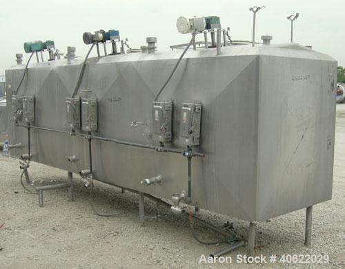 Used Flavor tank, (3) compartment, approximate 600 gallon each, 304 stainless steel.  Each compartment measures 43" x 64" x approx 52" deep.  V shaped top, sloped bottom.  Each compartment is equippe...