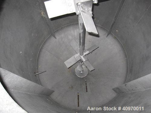 Used Perry Mix Tank, 750 Gallon, Stainless Steel. Dish top and cone bottom, 4' 6" diameter x 5' straight side x 3' (45 deg)  cone.  (4) internal baffles.  Top center mounted agitator, 1 hp, with (2) ...