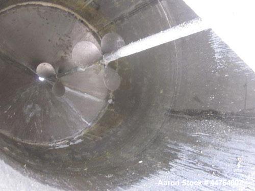 Used Tank, 550 Gallon, 304 Stainless Steel, Vertical.  48” Diameter x 72” straight side, flat top, 25” coned bottom.  Top entering agitator, driven by a 3 hp motor. Center bottom outlet.  Mounted on ...