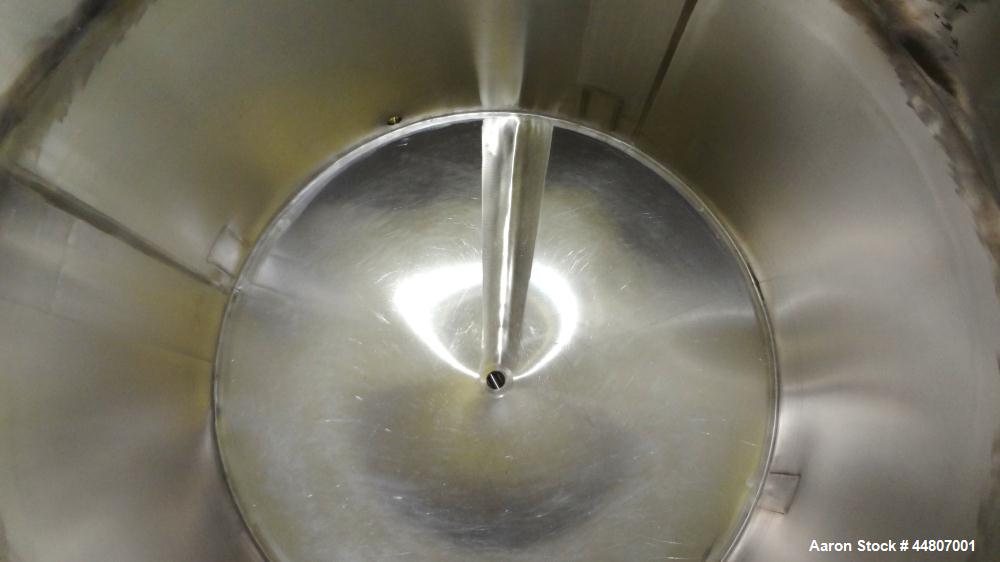 Used Tank, 575 Gallon, 316 Stainless Steel, Vertical. Approximate 54" diameter x 58" straight side, dished top, coned bottom. Openings top (2)1", (2) 2", 3", 19" man way with cover. 2" Center bottom ...