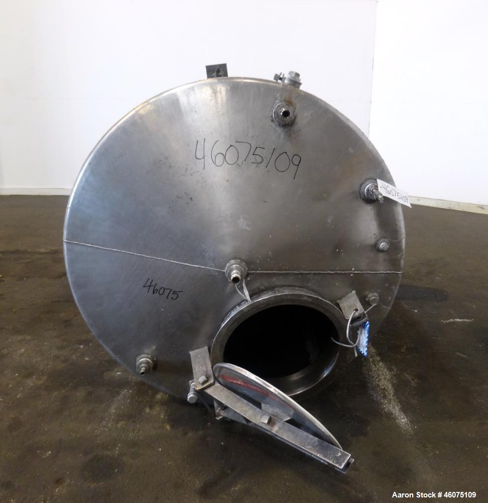 Used- Tank, Approximate 650 Gallon, 304 Stainless Steel, Vertical. Approximate 55" diameter x 59" straight side, coned top &...
