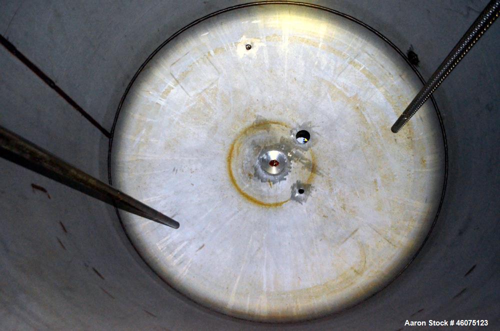 Used Tank, 950 Gallon, 316 Stainless Steel, Vertical. Approximate 64" diameter x 60" straight side, dished top & bottom. Openings top: 20" man way with hinged cover, (1) 8", (1) 6", (1) 6" sight glas...