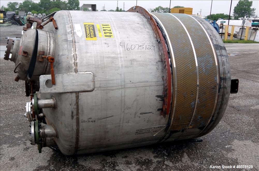 Used Tank, 975 Gallon, 316 Stainless Steel, Vertical. Approximate 66" diameter x 60" straight side, dished top & bottom. Top openings: 20" manway with cover with 4" sight glass, 6", 8", (2) 3", (3) 4...