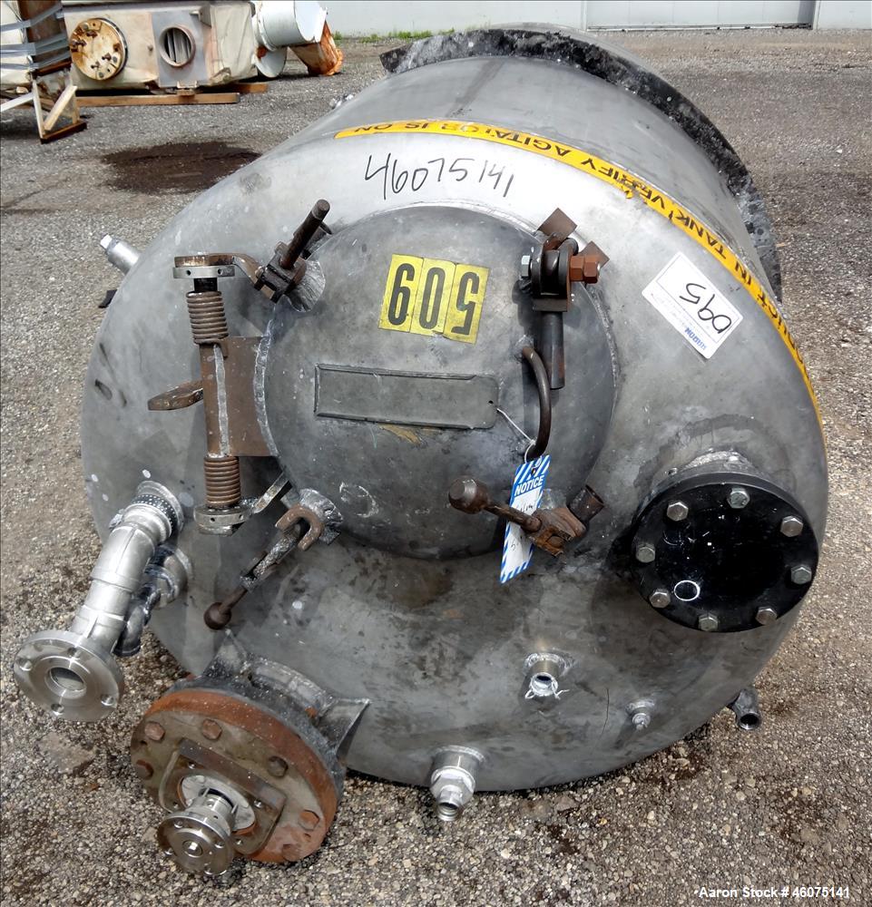 Used Tank, 500 Gallon, 304 Stainless Steel, Vertical. Approximate 48" diameter x 60" straight side, dished top & bottom. Off center top entering Lightnin agitator, model XJCA-100, serial# 87/309324. ...
