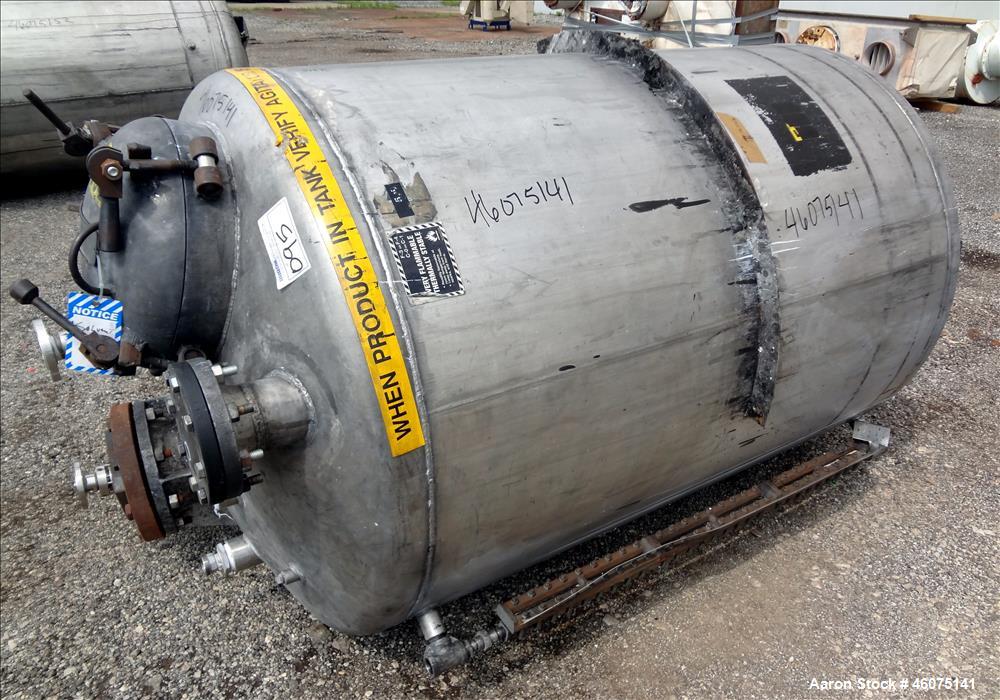 Used Tank, 500 Gallon, 304 Stainless Steel, Vertical. Approximate 48" diameter x 60" straight side, dished top & bottom. Off center top entering Lightnin agitator, model XJCA-100, serial# 87/309324. ...