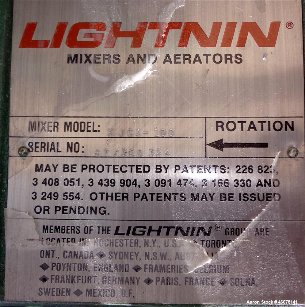Used Tank, 500 Gallon, 304 Stainless Steel, Vertical. Approximate 48" diameter x 60" straight side, dished top & bottom. Off center top entering Lightnin agitator, model XJCA-100, serial# 87/309324. ...