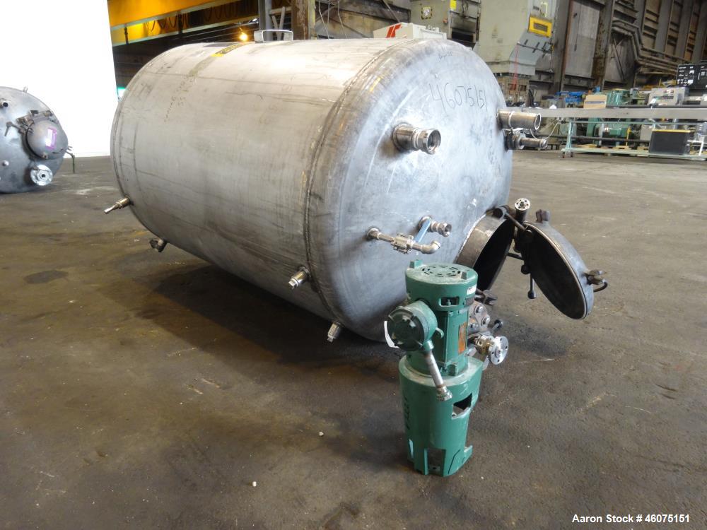 Used- Tank, 500 Gallon, 304 Stainless Steel, Vertical. Approximate 48" diameter x 60" straight side, dished top and bottom. ...