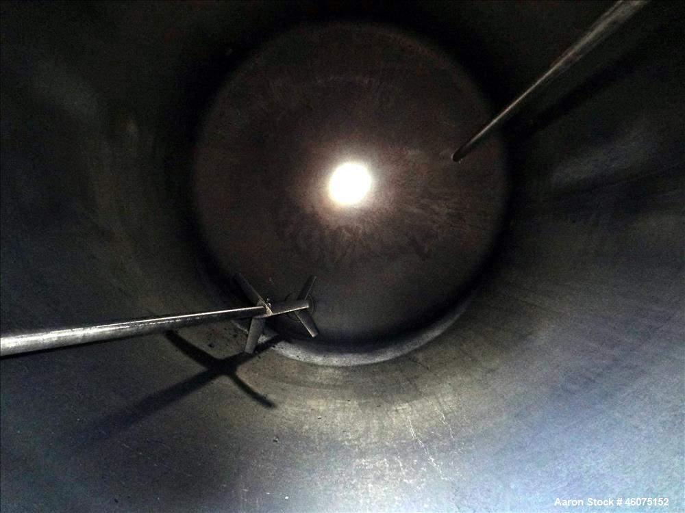 Used Tank, 500 Gallon, 304 Stainless Steel, Vertical. Approximate 48" diameter x 60" straight side, dished top & bottom. Off center top entering Lightnin agitator, model N33G33, serial# 746364. Shaft...