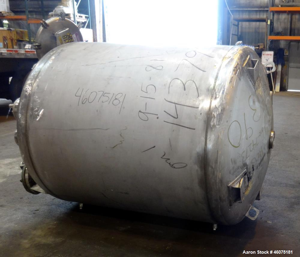 Used Tank, 775 Gallon, 316 Stainless Steel, Vertical. Approximate 60" diameter x 57" straight side, dished top & bottom. Off center top entering air operated Lightnin agitator. Shaft with 3 blade tur...