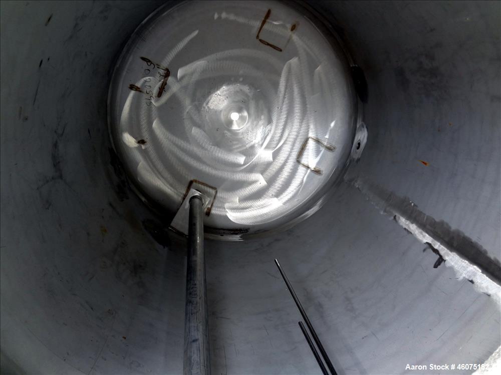 Used Tank, 500 Gallon, 304 Stainless Steel, Vertical. Approximate 48" diameter x 60" straight side, dished top & bottom. Top openings: 15" man way with cover, 8", 3", 3" sight glass, 3" center bottom...