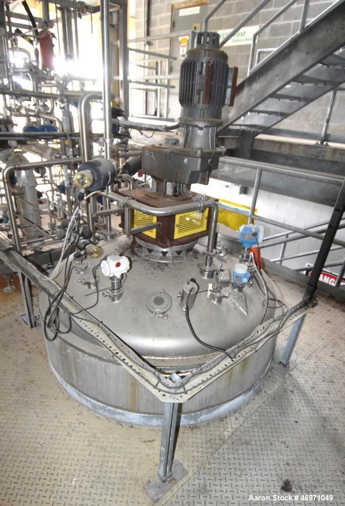 Used Tank, Approximate 800 Gallons, Stainless Steel, Vertical. Approximate 60” diameter x 60” straight side, dished top and bottom. Top entering Cleveland agitator, model APDM-4, serial# 12425, appro...