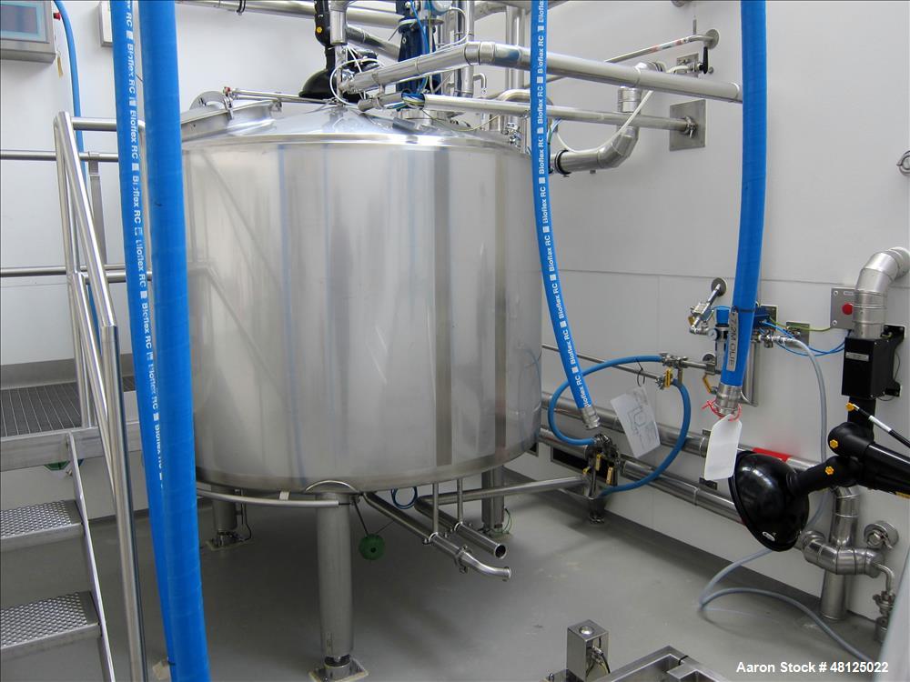 Used HM Rustfri Design jacketed tank,  Stainless steel, working capacity 568.78 gallon (2150 liter), Working jacket pressure 40.5 PSI (2.7 bar) at 32-194 deg. F (0-90 deg. C). Test Max 81-404 RPM Pro...