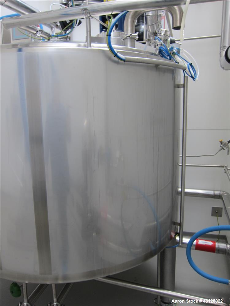 Used HM Rustfri Design jacketed tank,  Stainless steel, working capacity 568.78 gallon (2150 liter), Working jacket pressure 40.5 PSI (2.7 bar) at 32-194 deg. F (0-90 deg. C). Test Max 81-404 RPM Pro...