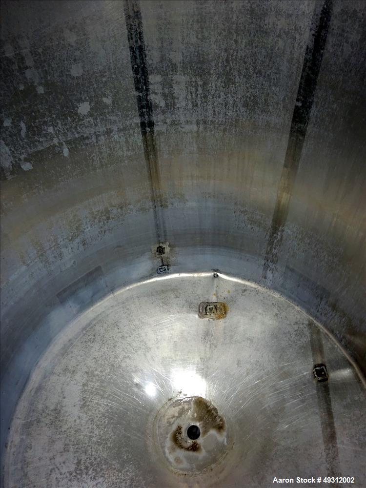 Used Tank, 500 Gallon, Stainless Steel, Vertical. Approximate 52" diameter x 54" straight side, flet top, coned bottom. Openings top 20" manway with cover, 4", side bottom 3", approximate 2" tangenti...