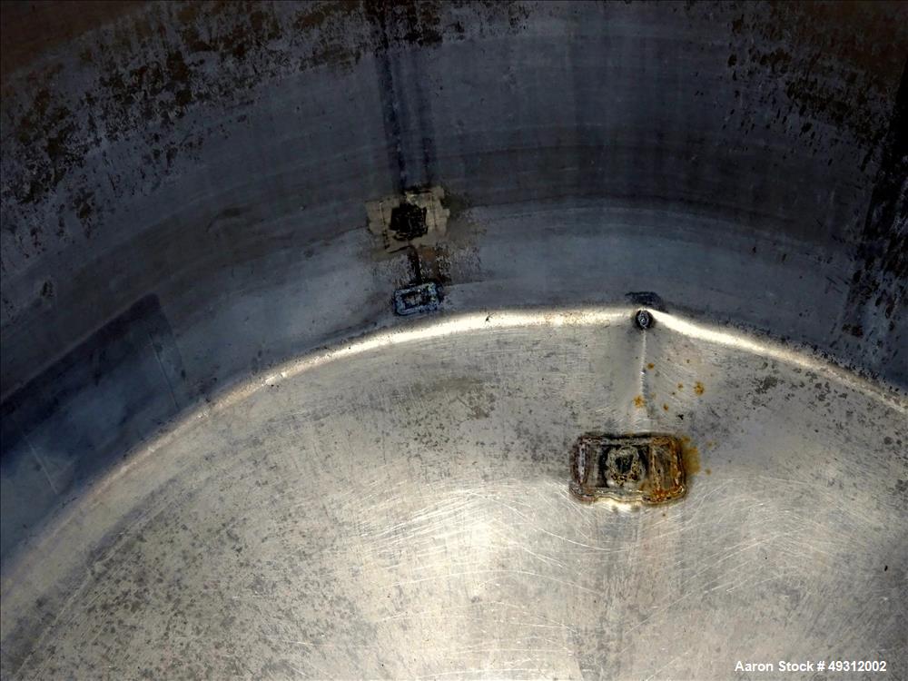 Used Tank, 500 Gallon, Stainless Steel, Vertical. Approximate 52" diameter x 54" straight side, flet top, coned bottom. Openings top 20" manway with cover, 4", side bottom 3", approximate 2" tangenti...