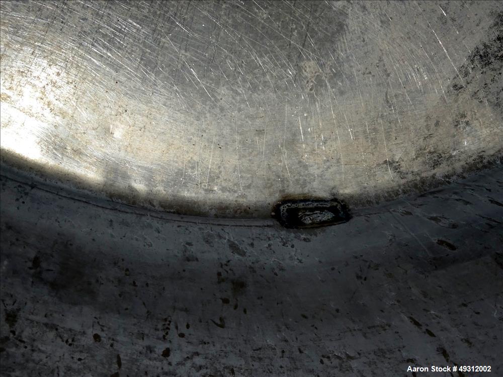 Used Tank, 500 Gallon, Stainless Steel, Vertical. Approximate 52" diameter x 54" straight side, flet top, coned bottom. Openings top 20" manway with cover, 4", side bottom 3", approximate 2" tangenti...