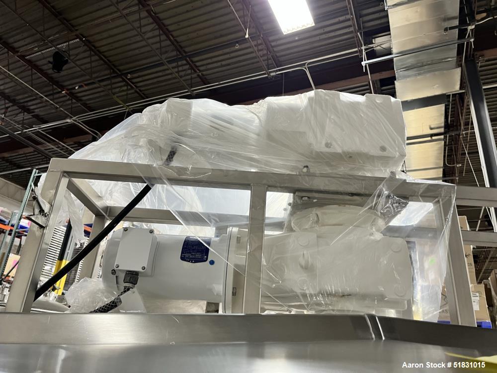 Used Crepaco approximately 500 gallon stainless steel jacketed tank. Has counter rotating agitiaon. Jacket rated to 75 psi/ Seerial number B.1556.  Mounted on Casters.