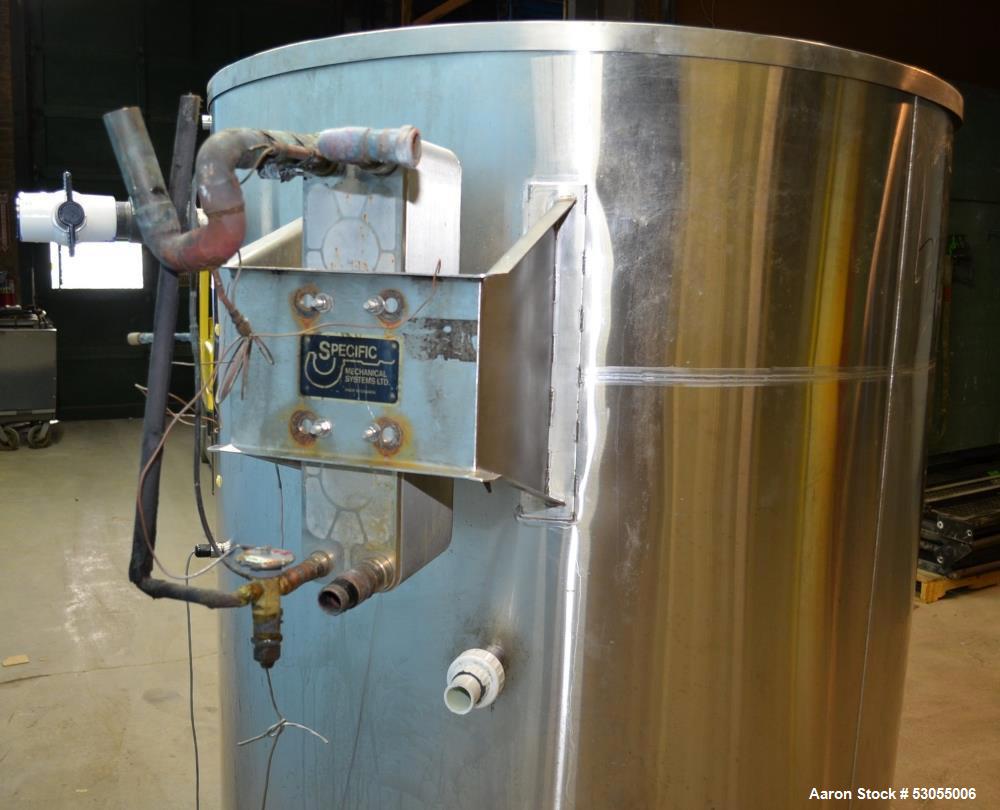 Used- 700 Gallon Specific Mechanical Systems 304 S/S Vertical Single Wall Insulated Tank. Open Top, Flat Bottom. 65 in Strai...