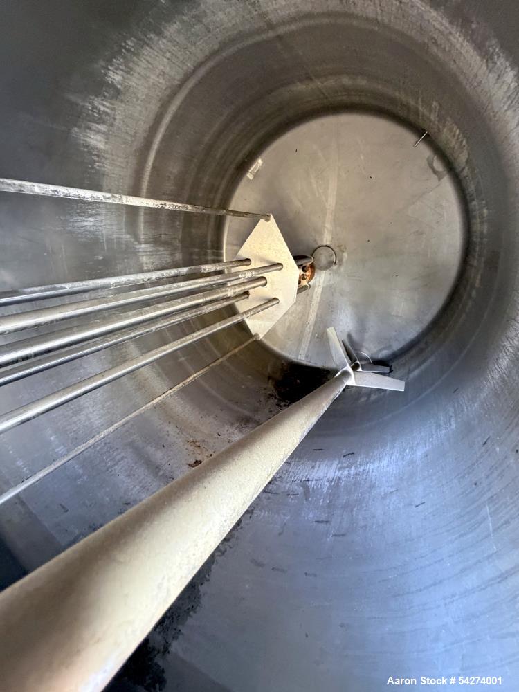 Used 750 Gallon Stainless Steel Vertical Mix Tank – Dual Turbine & Emulsifier (No Drives)