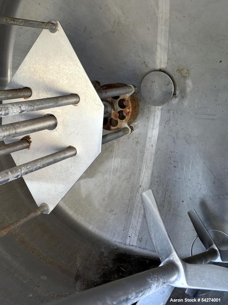 Used 750 Gallon Stainless Steel Vertical Mix Tank – Dual Turbine & Emulsifier (No Drives)