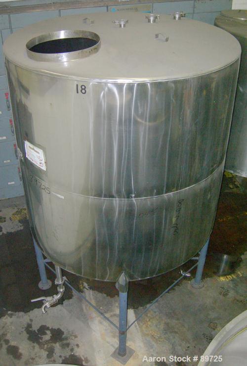 USED: Tank, 825 gallon, 304 stainless steel, vertical. 64" diameter x 60" straight side, flat top, sloped bottom. Side bottom 3 blade agitator, driven by a 1.5 hp, 3/60/230/460 volt, 1200 rpm motor. ...