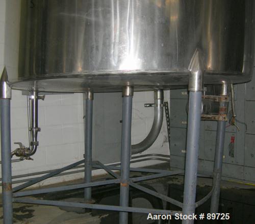 USED: Tank, 825 gallon, 304 stainless steel, vertical. 64" diameter x 60" straight side, flat top, sloped bottom. Side bottom 3 blade agitator, driven by a 1.5 hp, 3/60/230/460 volt, 1200 rpm motor. ...