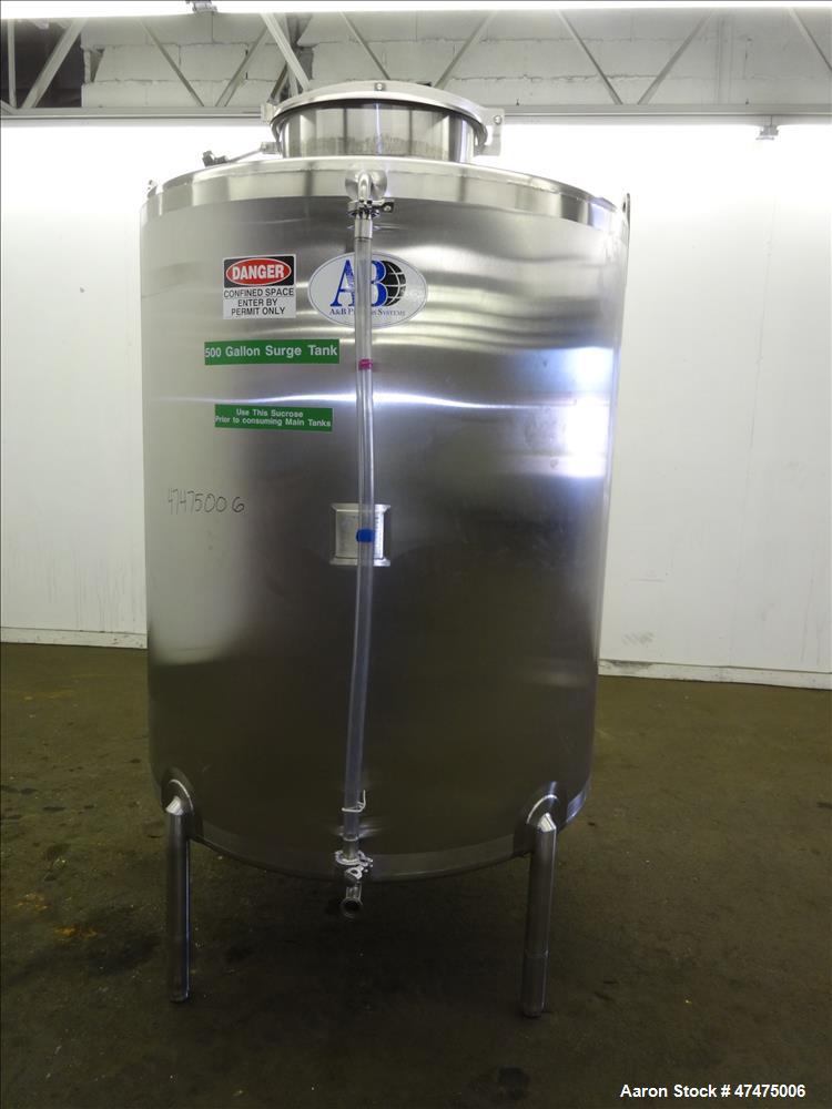 Used AB Process Tank, Model CT-150, 500 Gallon, 304 Stainless Steel, Vertical.