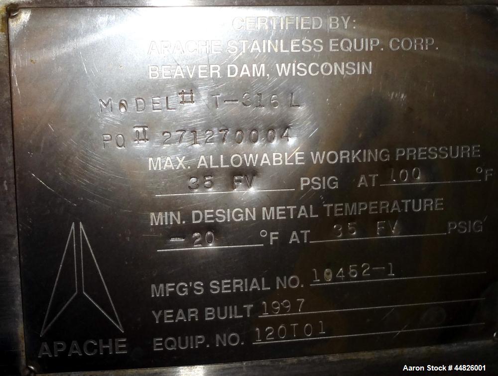 Used 600 Gallon Stainless Steel Apache Stainless Pressure Tank