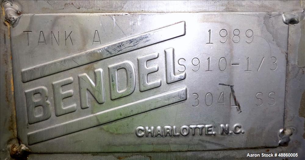 Used Bendel Tank, Approximate 500 Gallon, 304L Stainless Steel, Vertical.