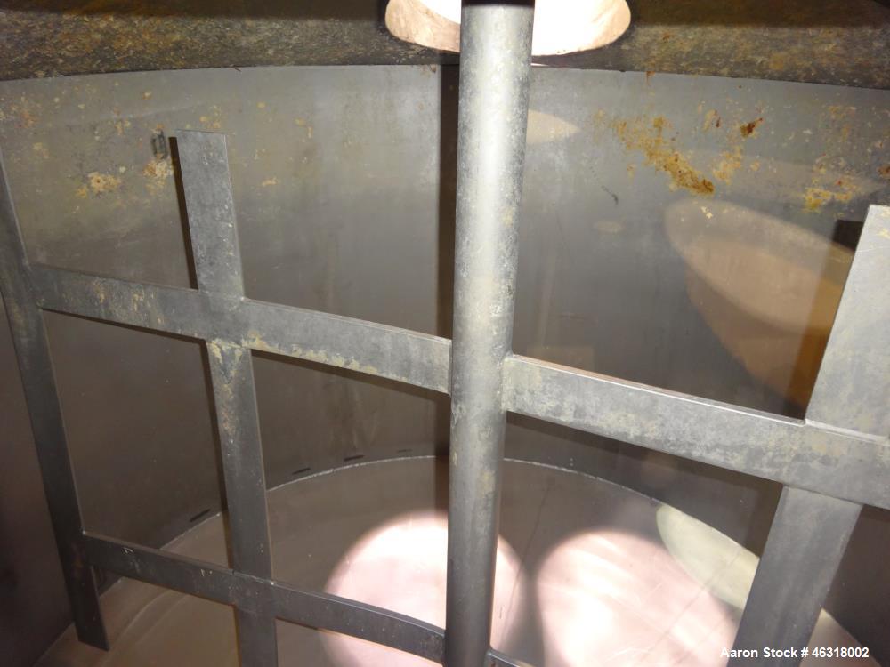 Used Blentech Tank, Model Tank 850-A, Approximately 650 Gallons, 304 Stainless Steel, Vertical. 72" Diameter x 34" straight side. Bolt on coned top, coned bottom. Agitated with flat bar style agitato...