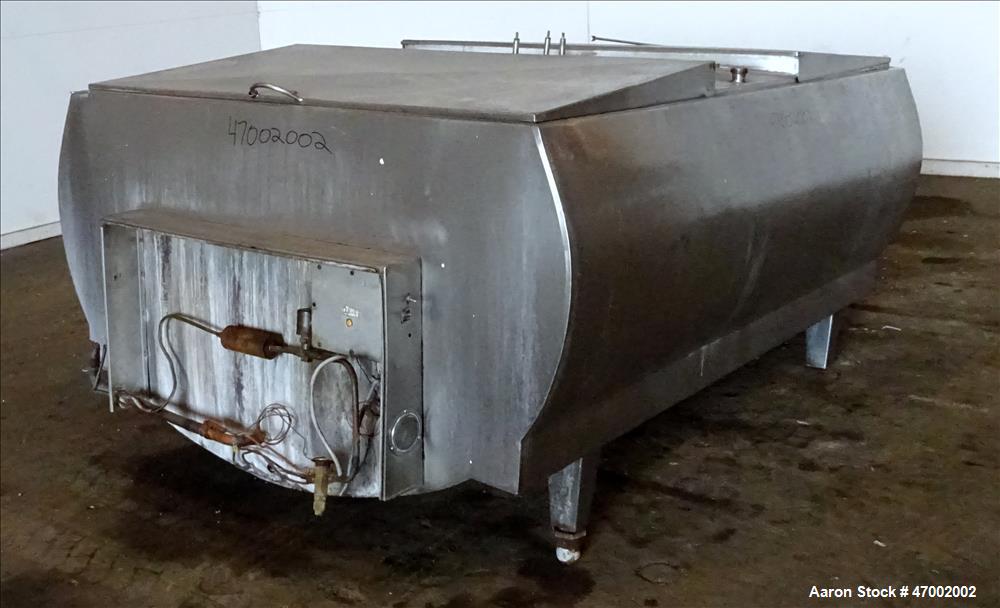 Used C.E. Howard Milk Tank, Model H-58, 800 Gallons, 304 Stainless Steel, Horizontal. U-shaped trough approximate 92-1/2" long x 60" wide x 38" deep. Bottom cooling coils (no cooler). (2) Top hinged ...