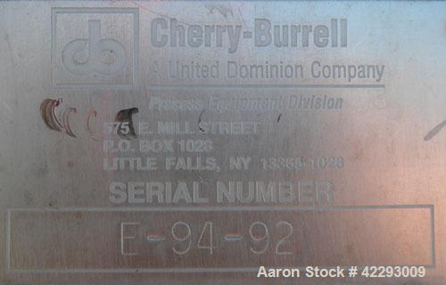 Used Cherry Burrell Tank, 600 gallon, 316 stainless steel, vertical. 48" Diameter x 72" straight side, dish top and bottom. Internal CIP spray ball. Top openings: 18" manway with cover, 3" sanitary, ...